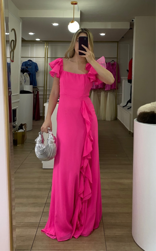 Vestido hot pink, largo