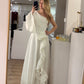 Vestido blanco largo escote diagonal